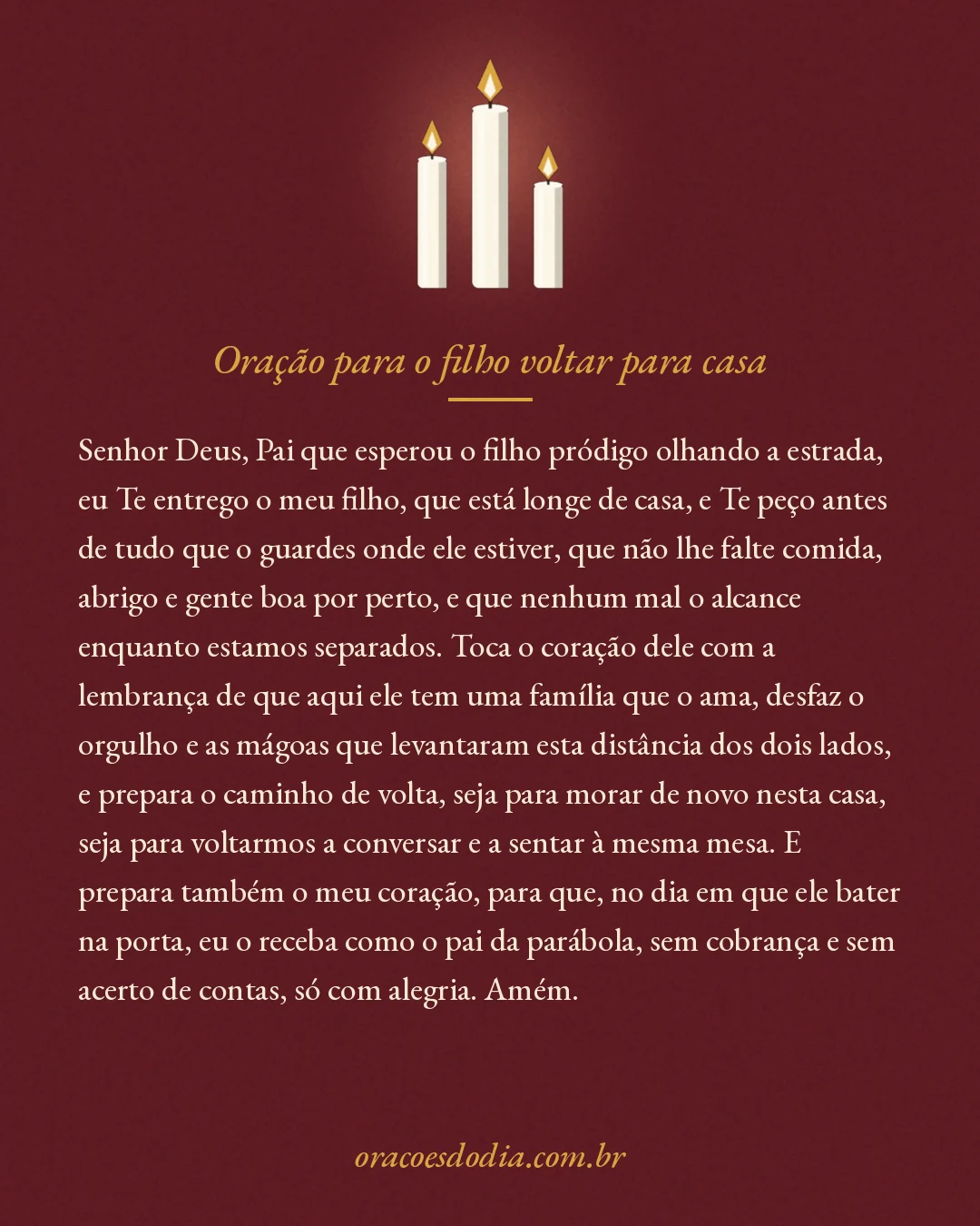 Oração para o filho voltar para casa, texto completo