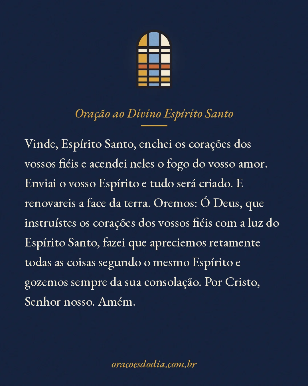 Imagem com a oração ao Divino Espírito Santo para compartilhar
