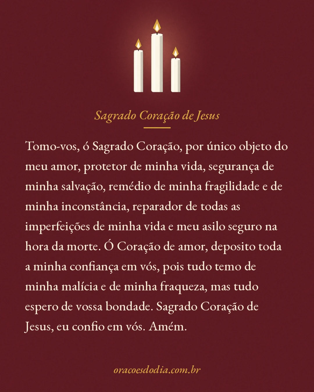 Imagem com a oração ao Sagrado Coração de Jesus para compartilhar